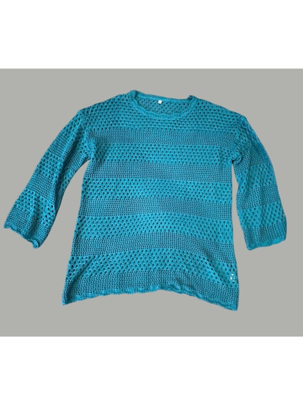 Teal Crochet Knit Sweater Acrylic Long Sleeve Lightweight Size L Made In China O